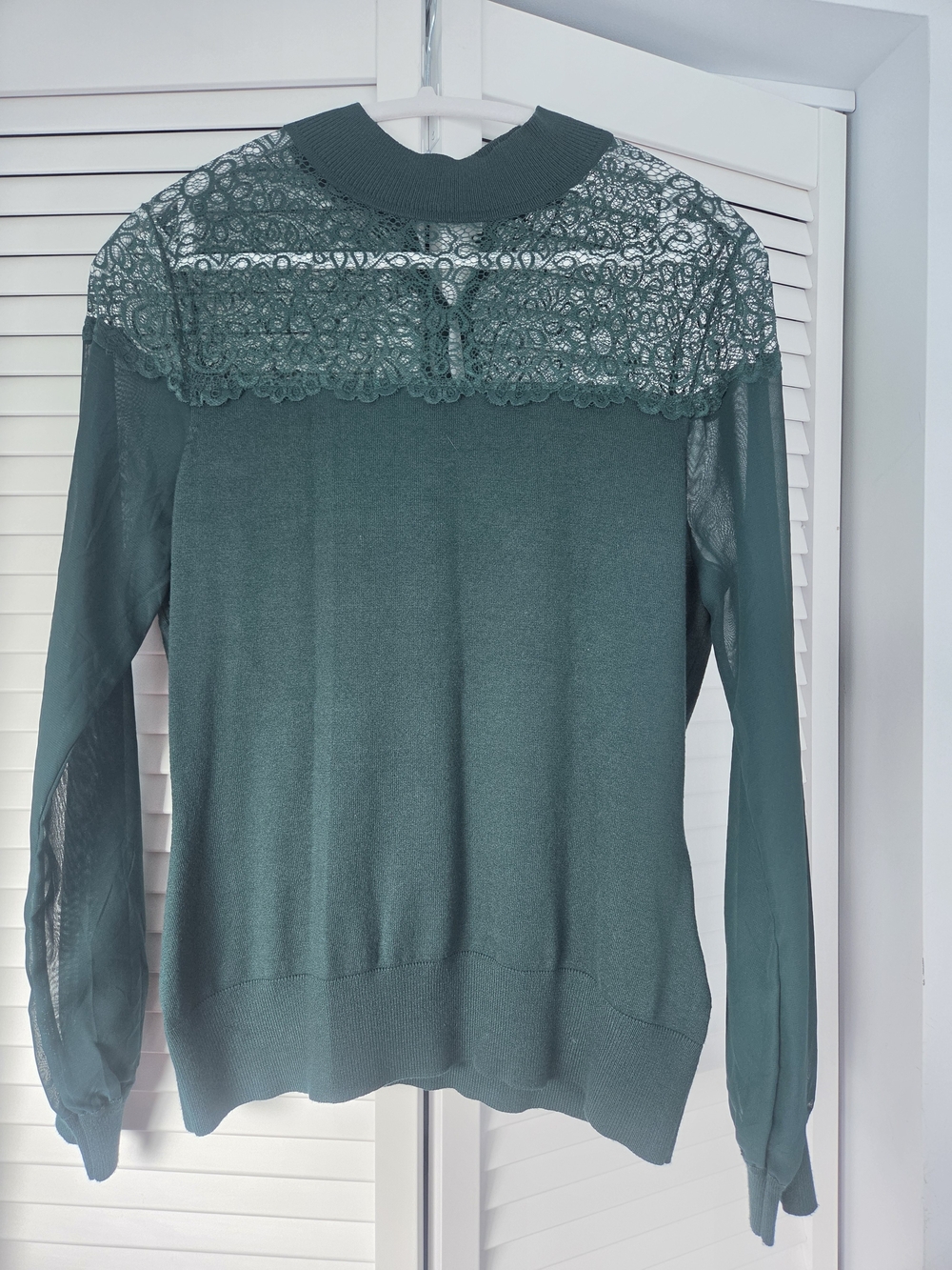 Mock-Neck Lace Top Sweater - Teal